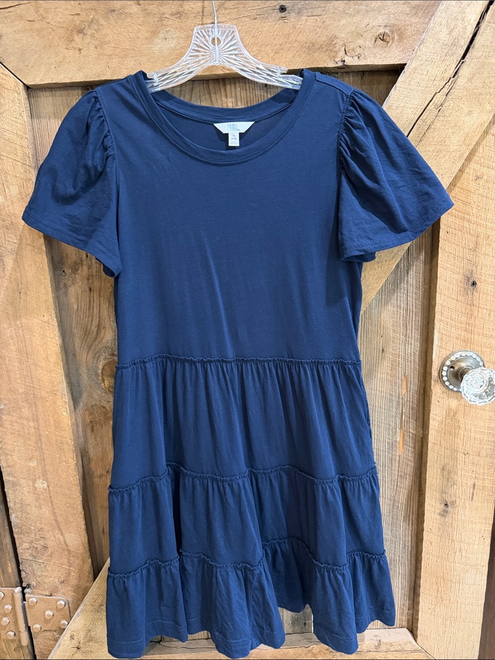 Time and Tru Navy Tiered Puff Sleeve Midi Dress